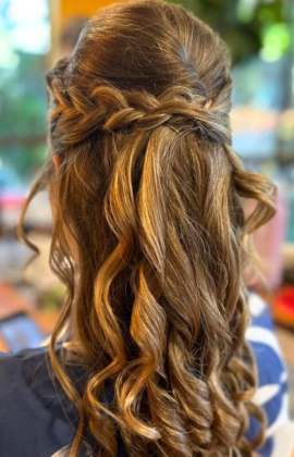 Elegant bridal hairstyle by Blush and Brushh in Minee, Perth, featuring soft curls and a timeless finish.