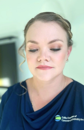 Bold eye makeup and a sleek hairstyle by Blush and Brushh in Minee, delivering a stunning transformation.