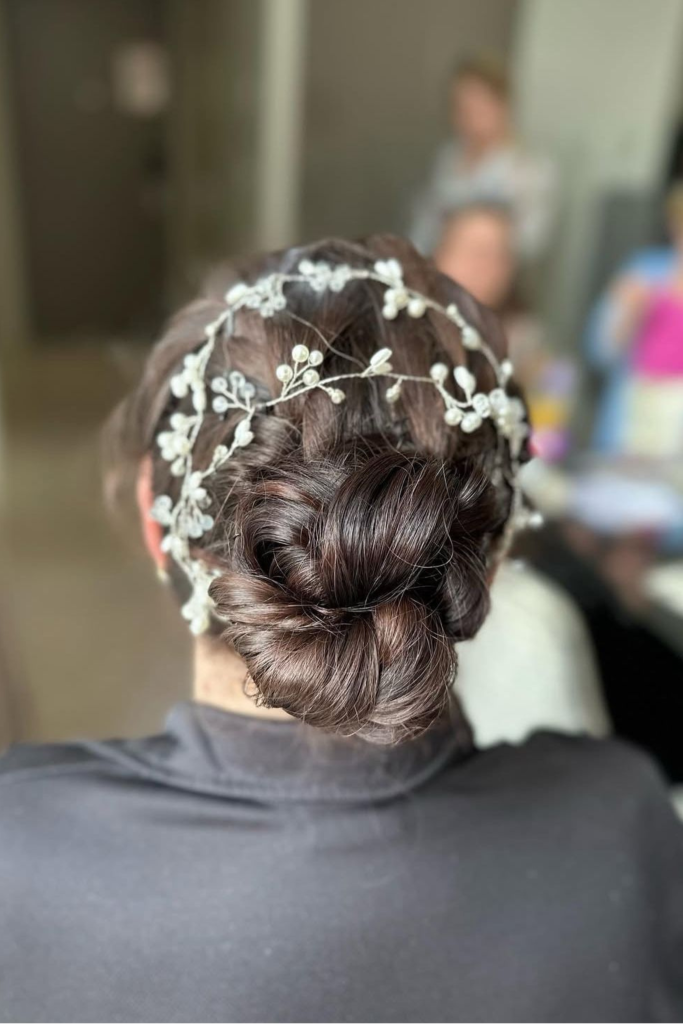 Elegant hairstyle by Blush and Brush by Minee, featuring a polished and sophisticated look, perfect for weddings, events, or any special occasion.