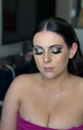 A sleek, modern set by Blush and Brush by Minee, featuring soft pink tones with gold glitter for a chic, elegant look, perfect for any occasion.